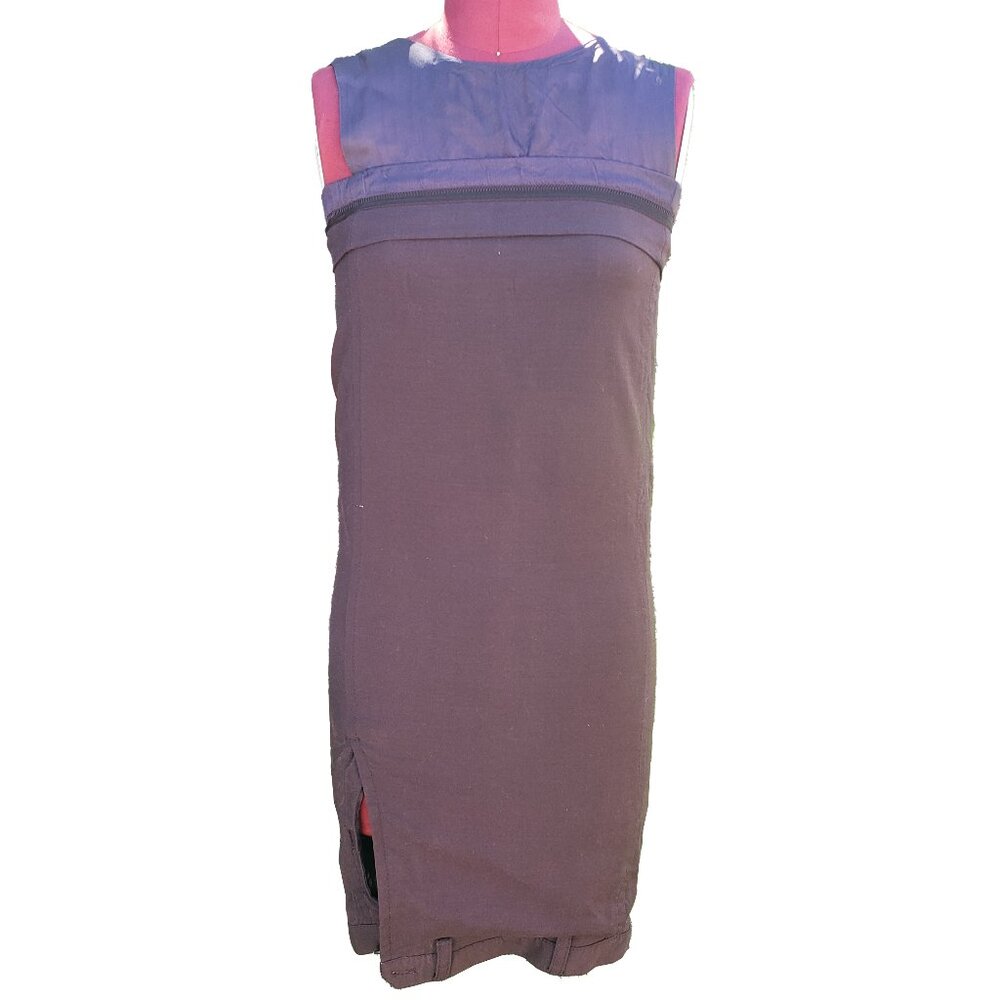 Maison Margiela Sheath Dress 1 Plum Wool Crew Neck Sleeveless Side Slit Short
